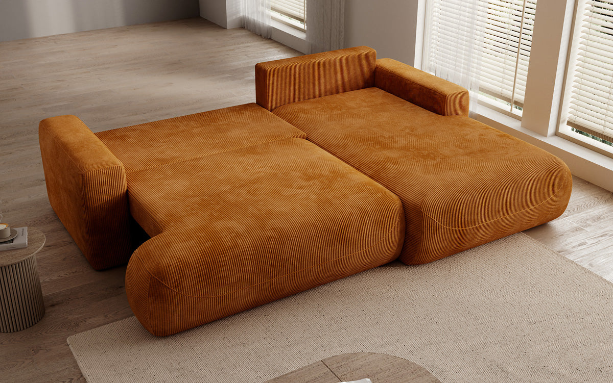 Designer Ecksofa Enzo mit Schlaf- und Klappfunktion in Cord
