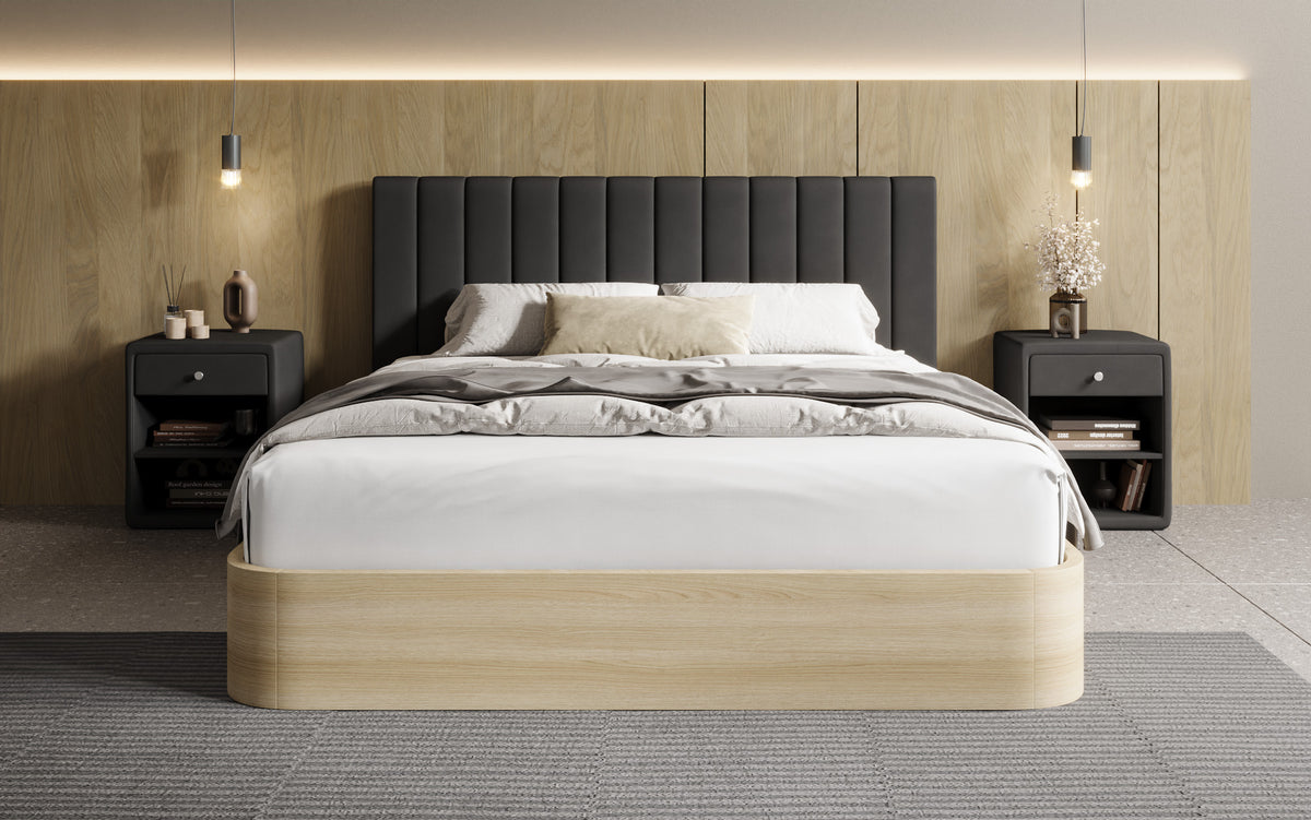 Designer Polsterbett Fiore Linea in Stoff mit Stauraum