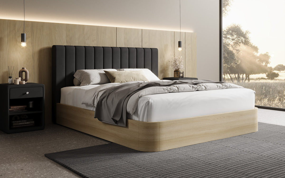 Designer Polsterbett Fiore Linea in Stoff mit Stauraum