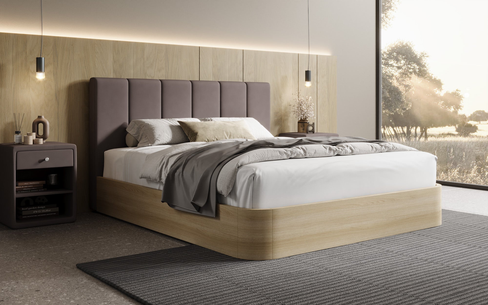 Designer Polsterbett Fiore Piano in Stoff mit Stauraum