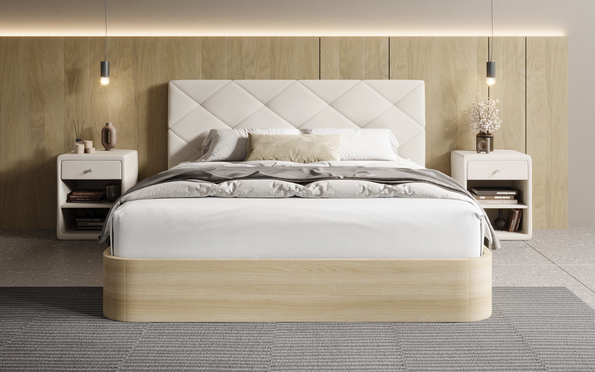 Designer Polsterbett Fiore Caro in Stoff mit Stauraum