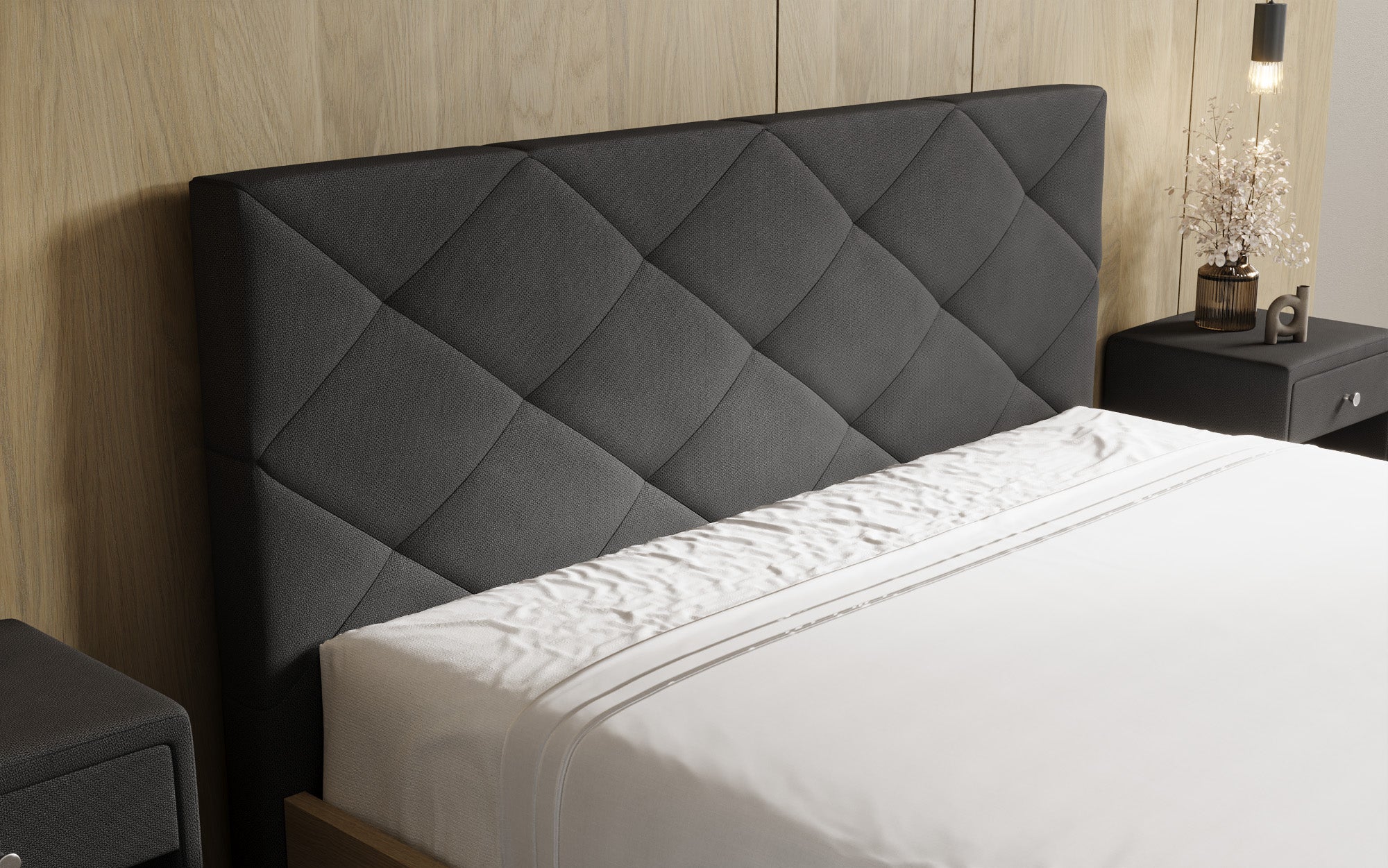 Designer Polsterbett Fiore Caro in Stoff mit Stauraum