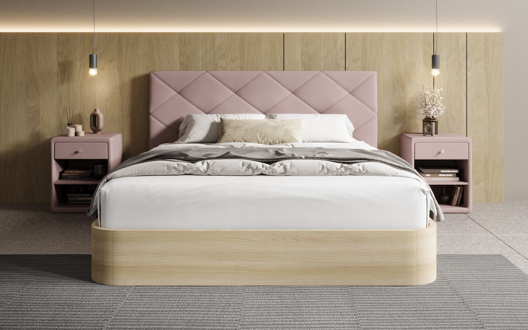 Designer Polsterbett Fiore Caro in Stoff mit Stauraum