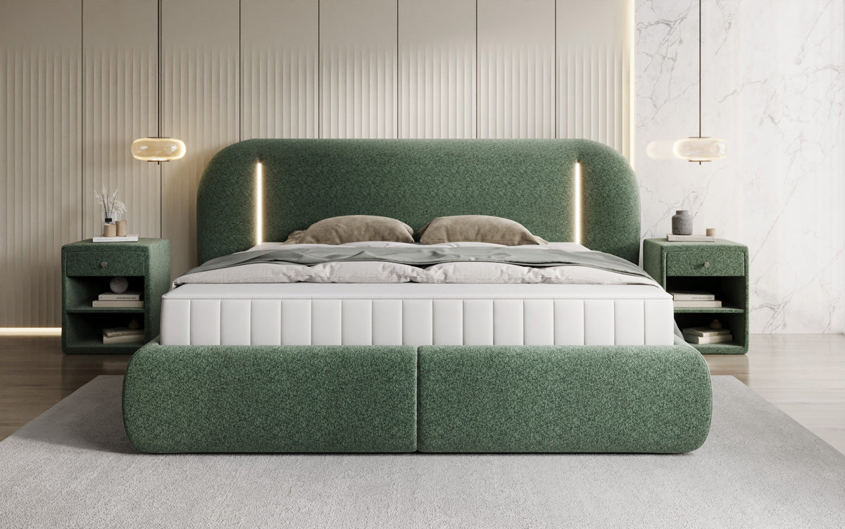 Designer Polsterbett Momo in Strukturstoff mit Stauraum und LED