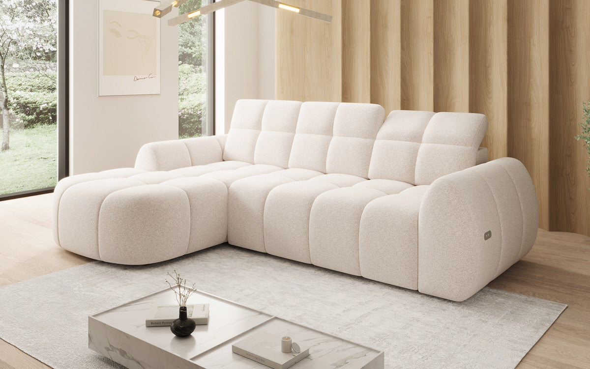 Designer Ecksofa Bjork in Strukturstoff mit elektrischer Sitzerweiterung