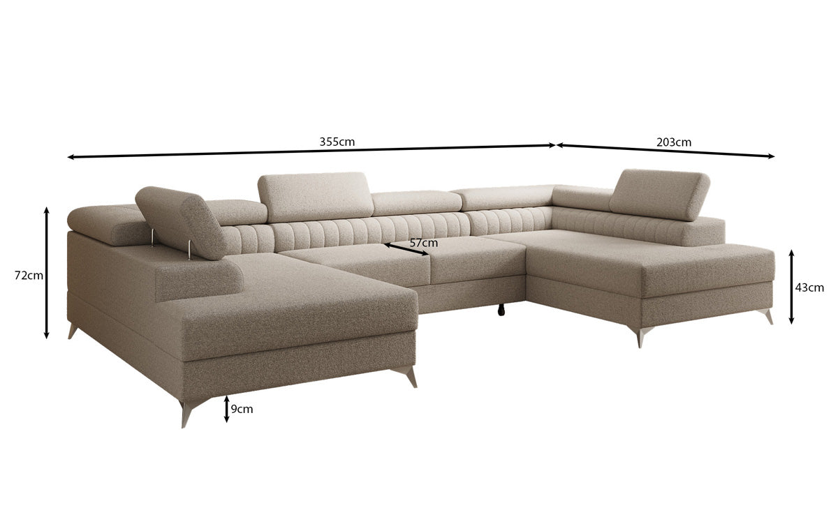 Designer Sofa Aurea U mit Schlaf- und Klappfunktion in Bouclé