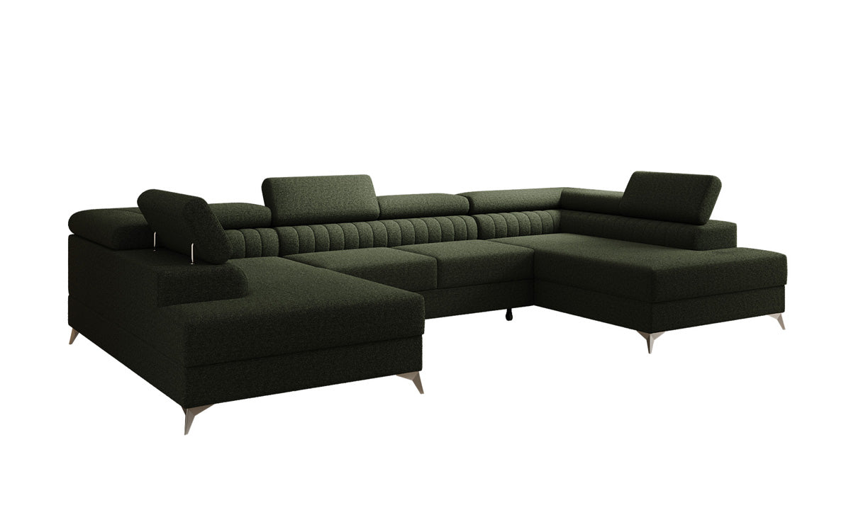 Designer Sofa Aurea U mit Schlaf- und Klappfunktion in Bouclé