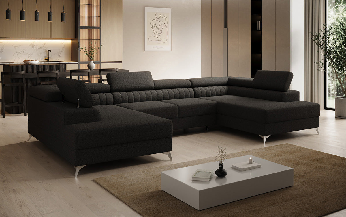 Designer Sofa Aurea U mit Schlaf- und Klappfunktion in Bouclé
