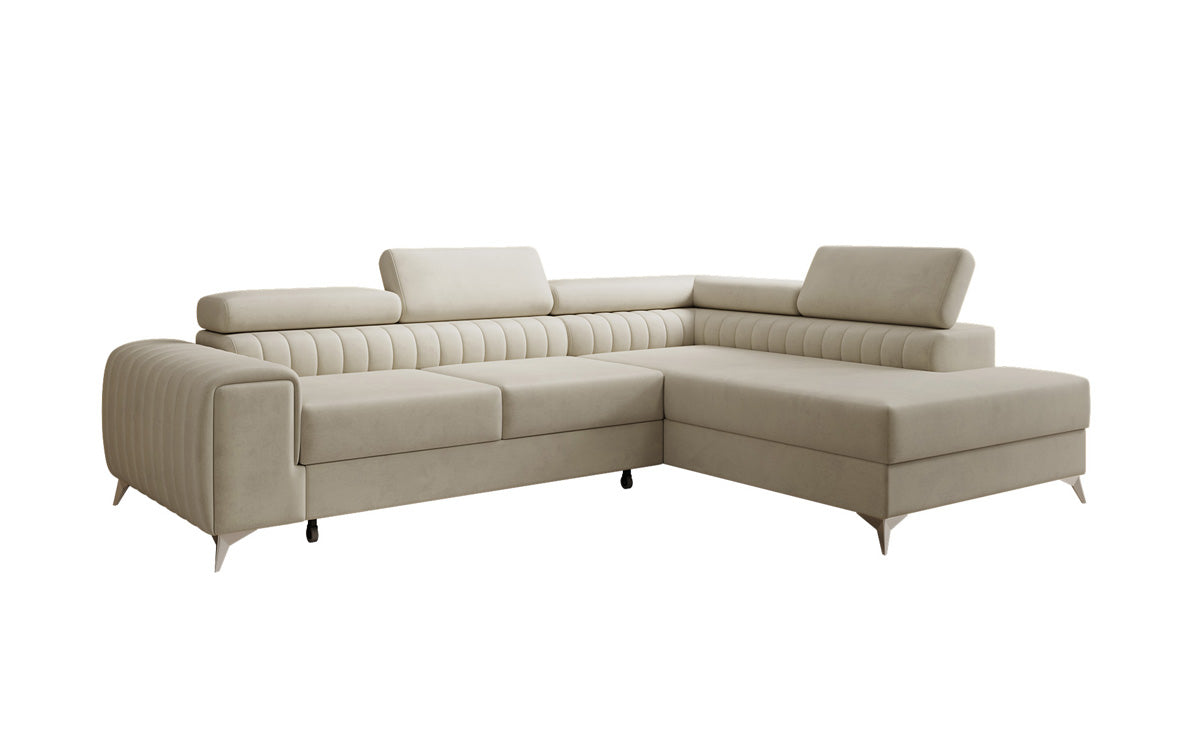 Designer Ecksofa Aurea mit Schlaf- und Klappfunktion in Samt