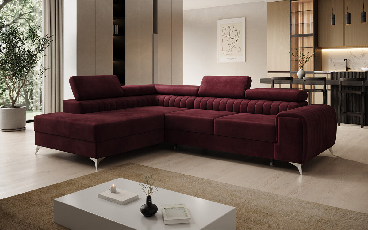 Designer Ecksofa Aurea mit Schlaf- und Klappfunktion in Samt