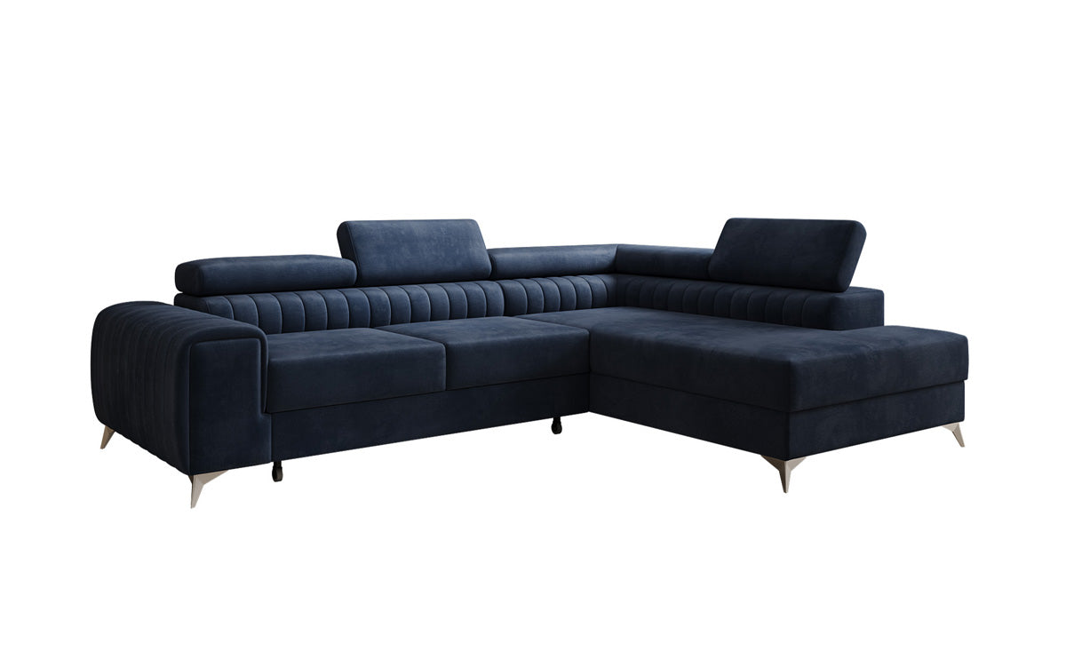 Designer Ecksofa Aurea mit Schlaf- und Klappfunktion in Samt
