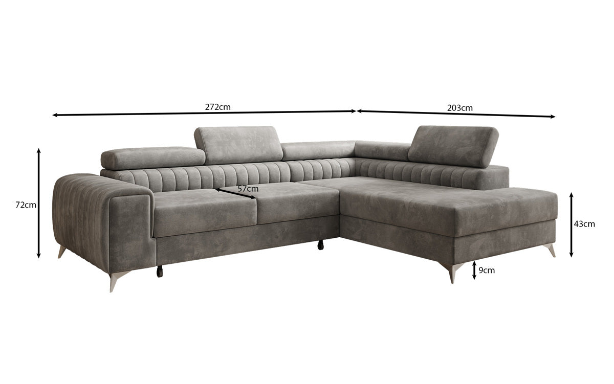 Designer Ecksofa Aurea mit Schlaf- und Klappfunktion in Samt