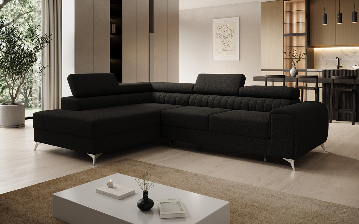 Designer Ecksofa Aurea mit Schlaf- und Klappfunktion in Bouclé