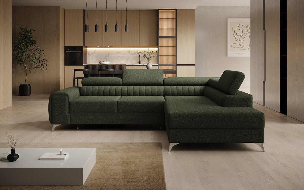 Designer Ecksofa Aurea mit Schlaf- und Klappfunktion in Bouclé