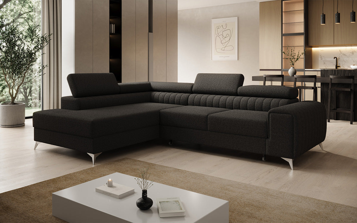 Designer Ecksofa Aurea mit Schlaf- und Klappfunktion in Bouclé