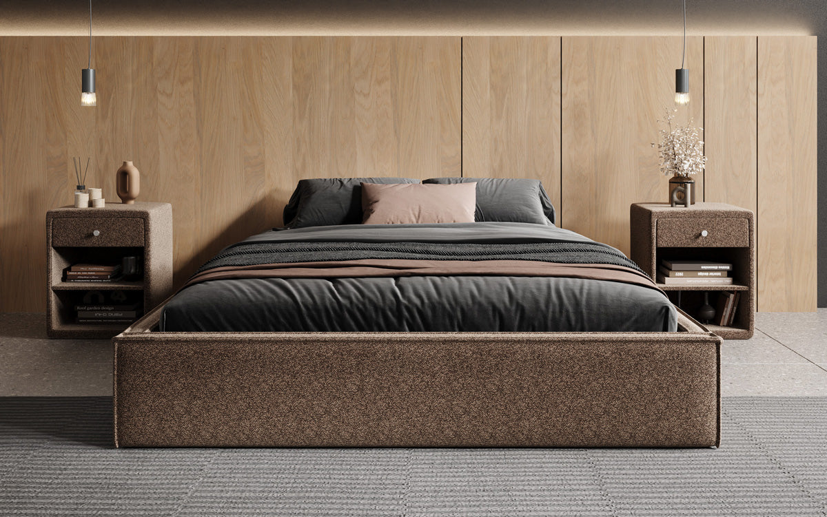 Designer Polsterbett Base mit Stauraum ohne Headboard in Strukturstoff