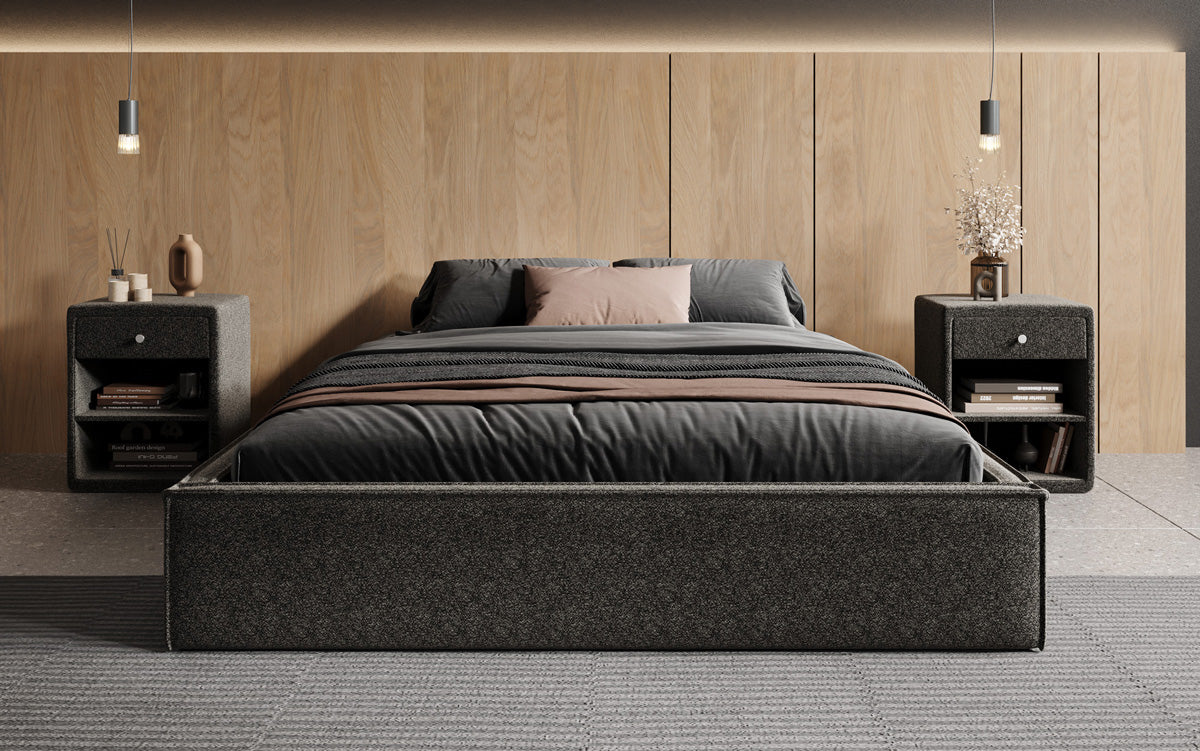 Designer Polsterbett Base mit Stauraum ohne Headboard in Strukturstoff