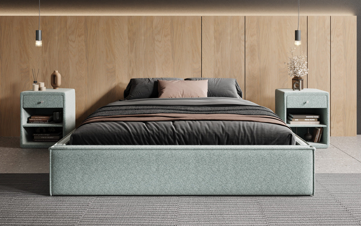 Designer Polsterbett Base mit Stauraum ohne Headboard in Strukturstoff