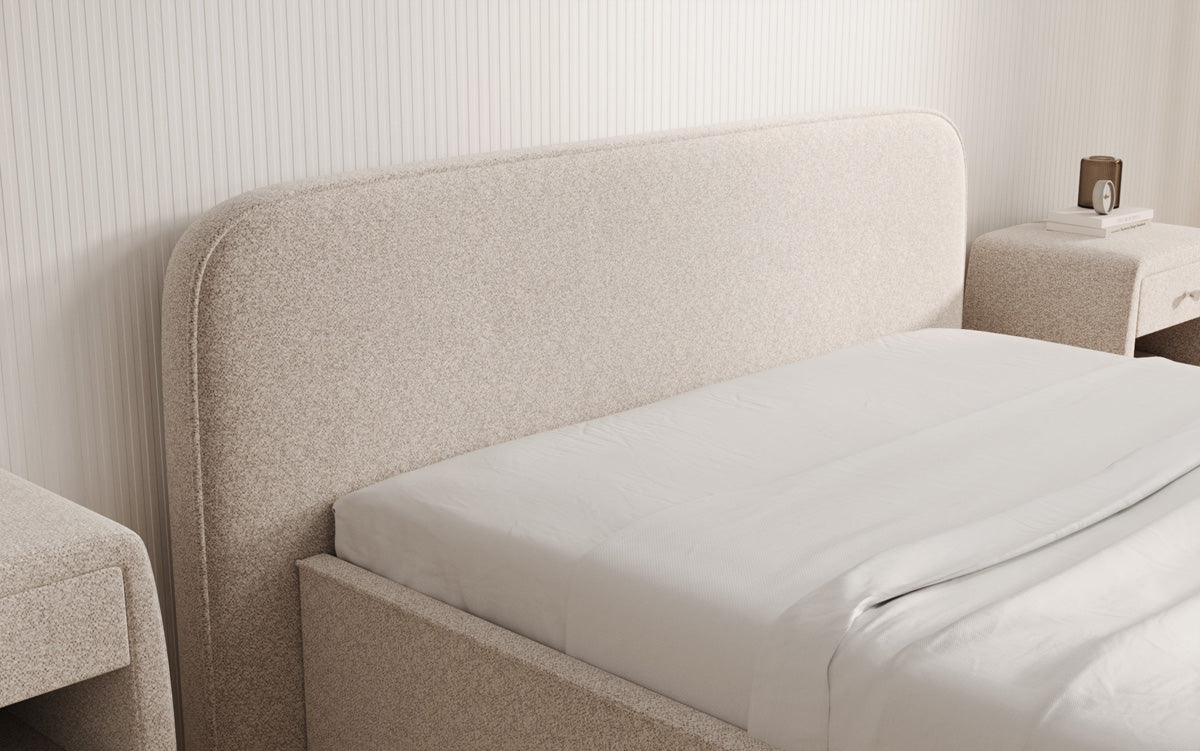 Designer Polsterbett Nola in Strukturstoff mit Stauraum