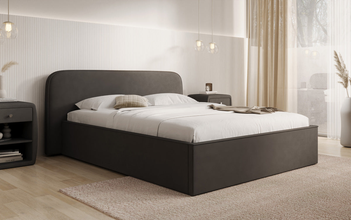 Designer Polsterbett Nola in Stoff mit Stauraum