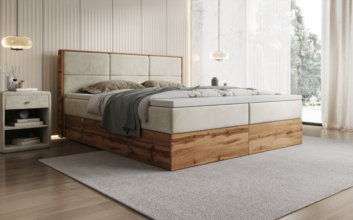 Boxspringbett Timber Panel mit Stauraum in Samt