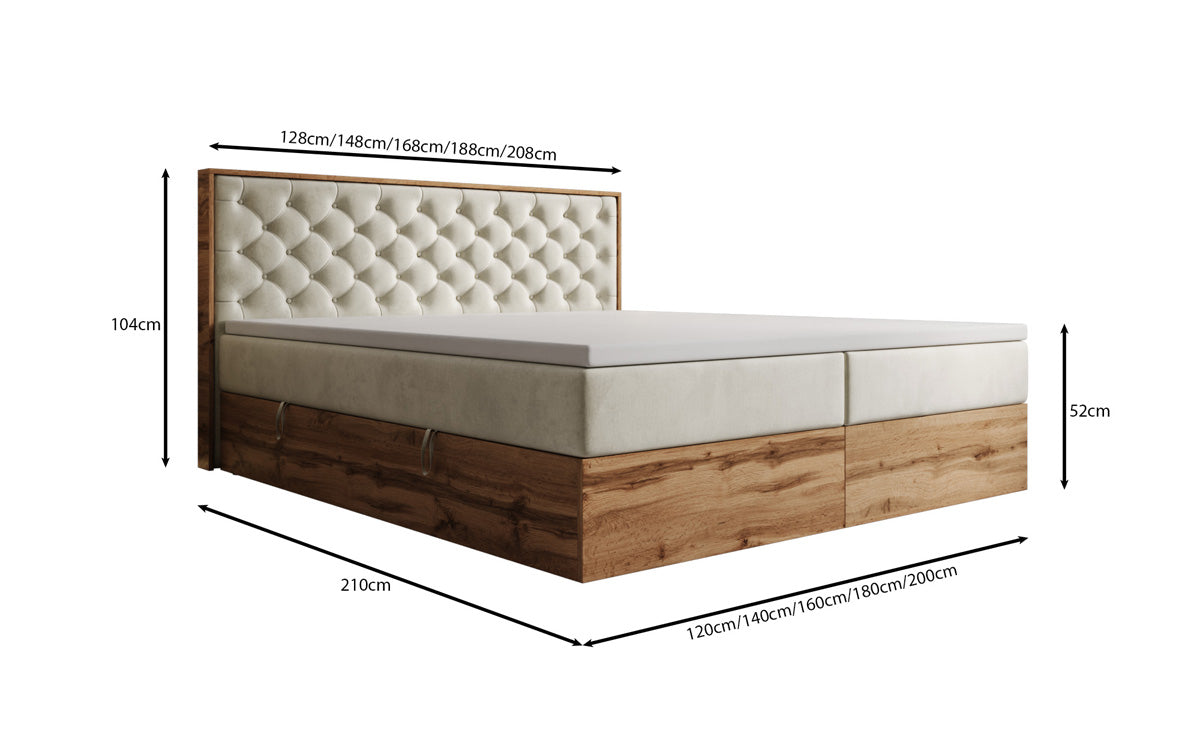Boxspringbett Timber Chester mit Stauraum in Samt