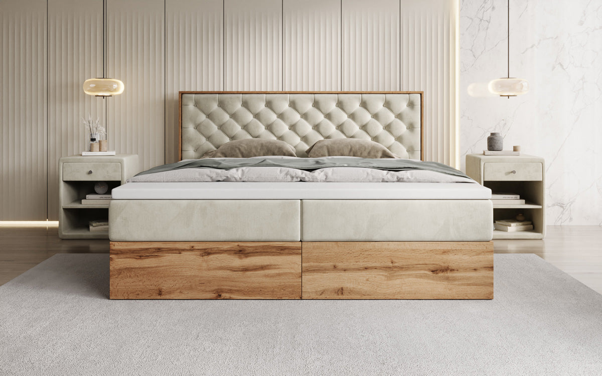 Boxspringbett Timber Chester mit Stauraum in Samt