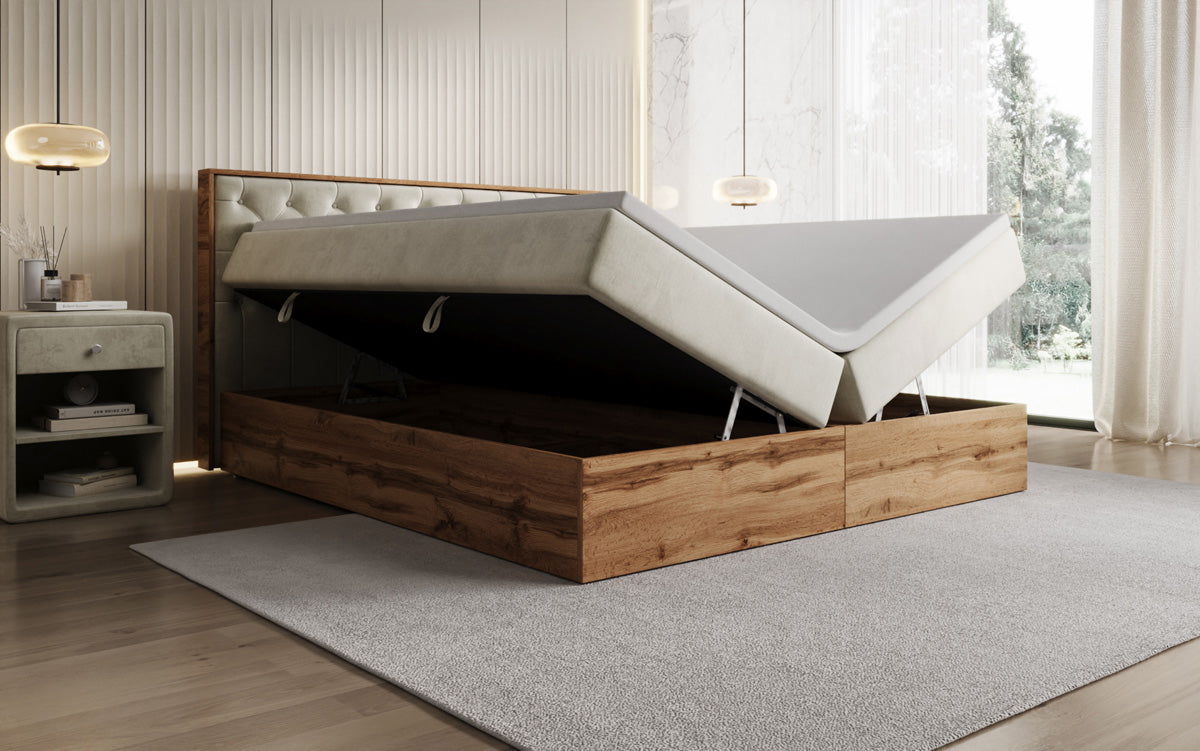 Boxspringbett Timber Chester mit Stauraum in Samt