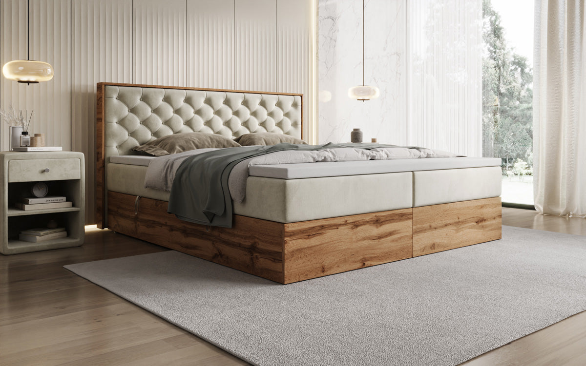Boxspringbett Timber Chester mit Stauraum in Samt