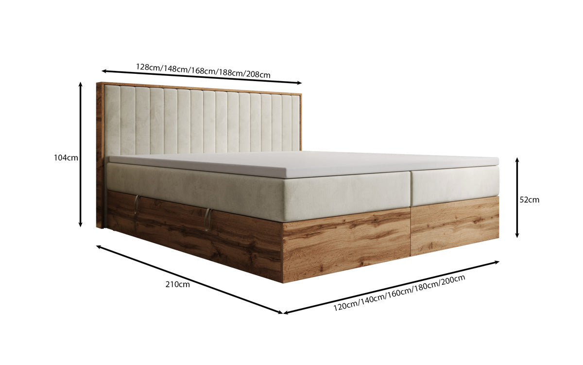 Boxspringbett Timber Line mit Stauraum in Samt