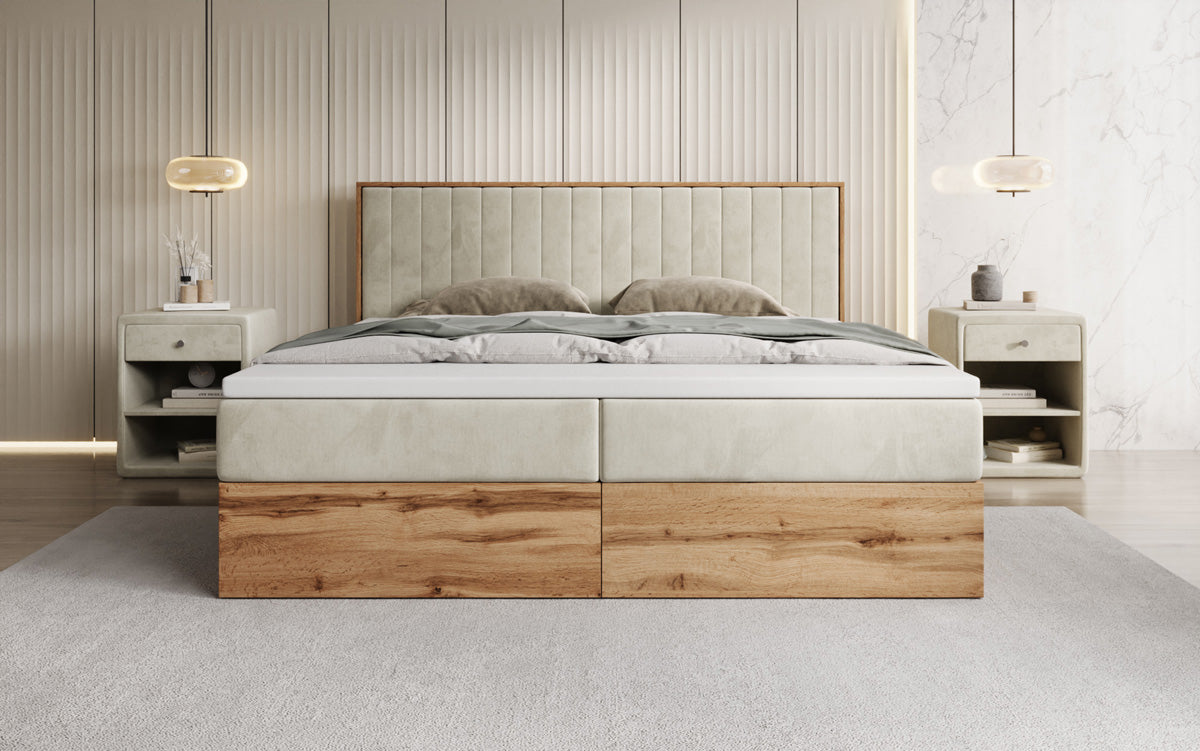 Boxspringbett Timber Line mit Stauraum in Samt