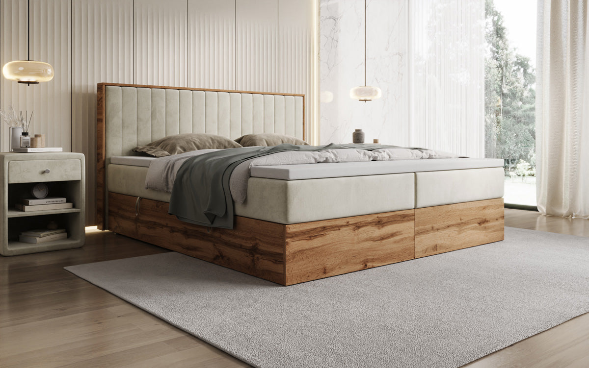 Boxspringbett Timber Line mit Stauraum in Samt