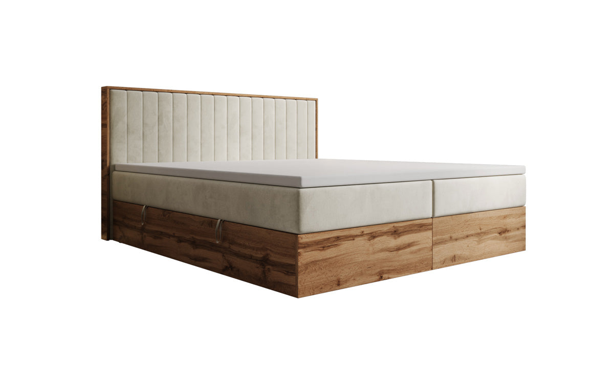 Boxspringbett Timber Line mit Stauraum in Samt