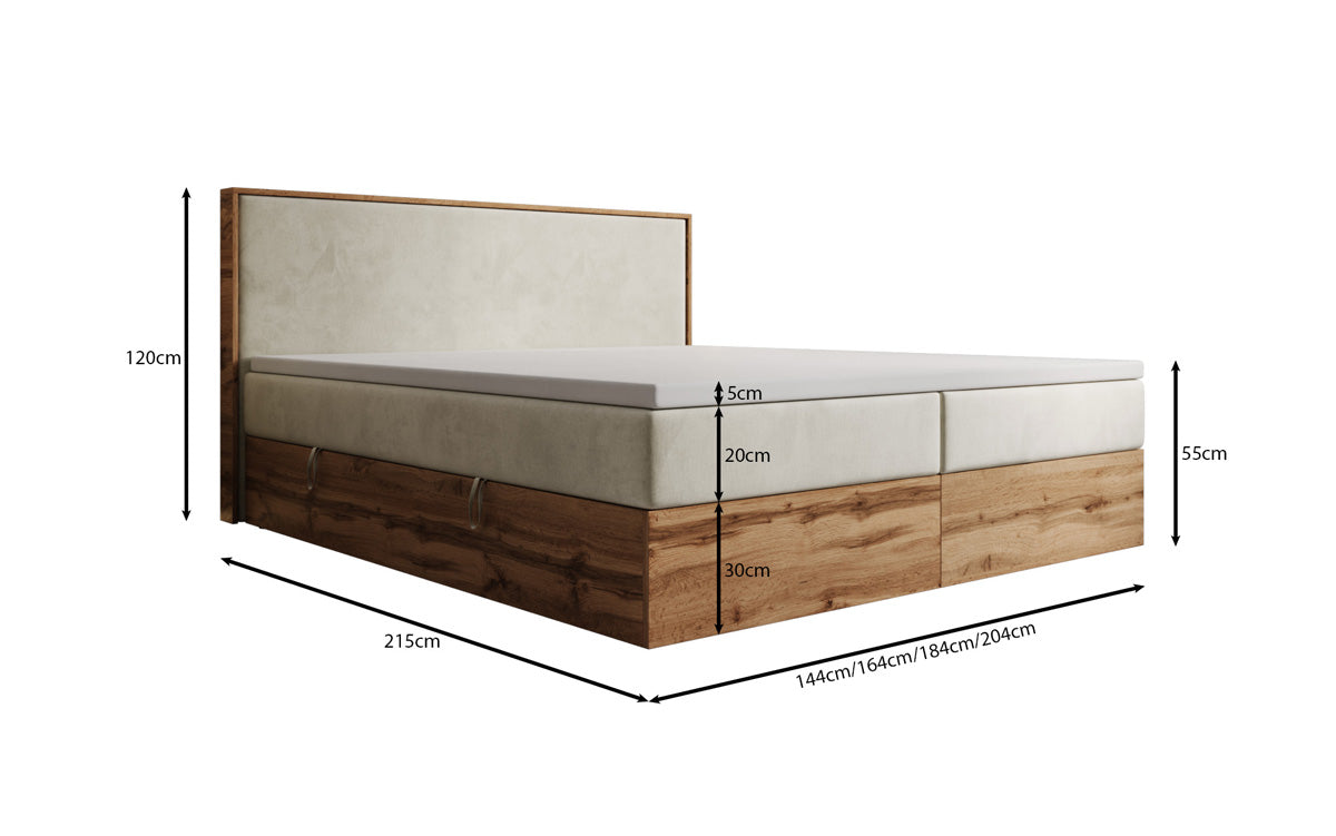 Boxspringbett Timber mit Stauraum in Samt