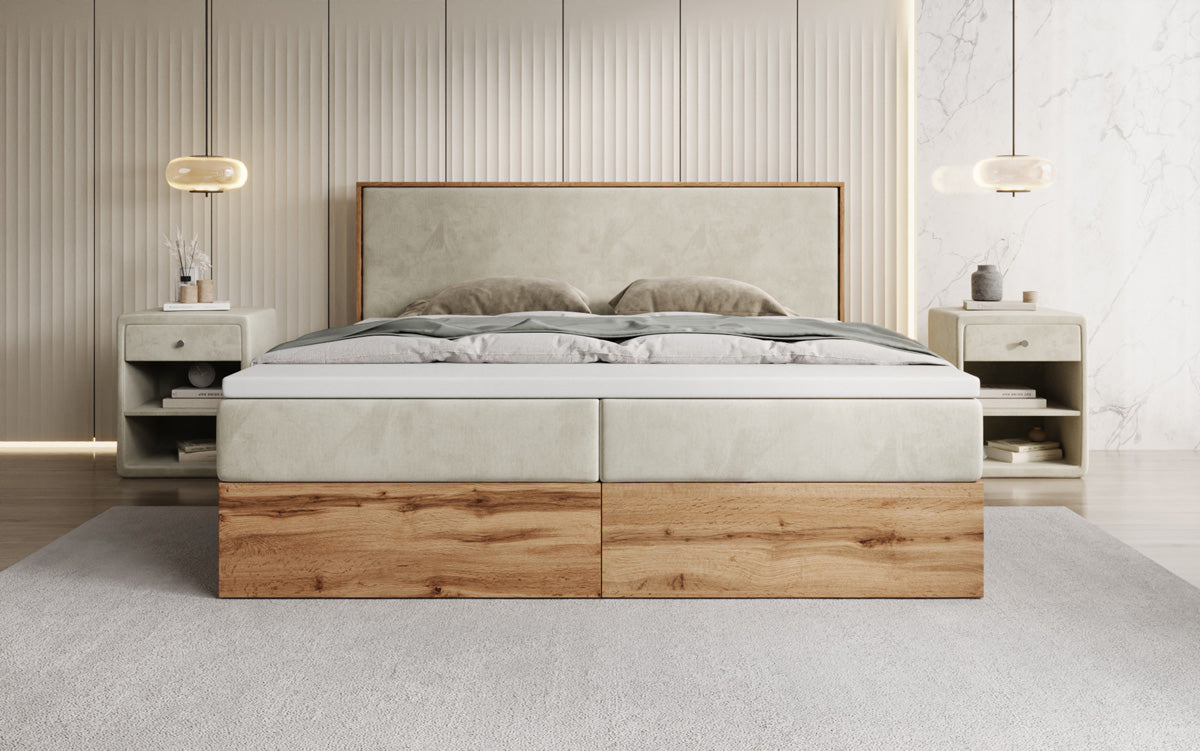 Boxspringbett Timber mit Stauraum in Samt