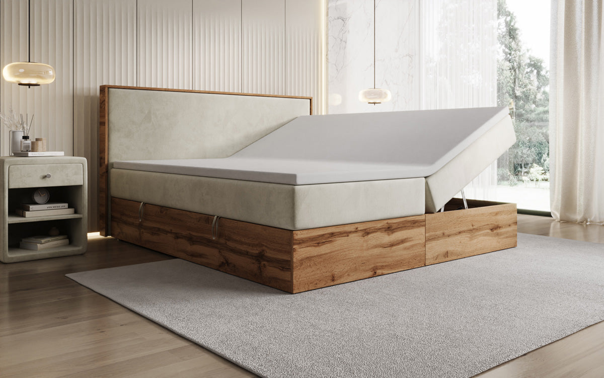 Boxspringbett Timber mit Stauraum in Samt