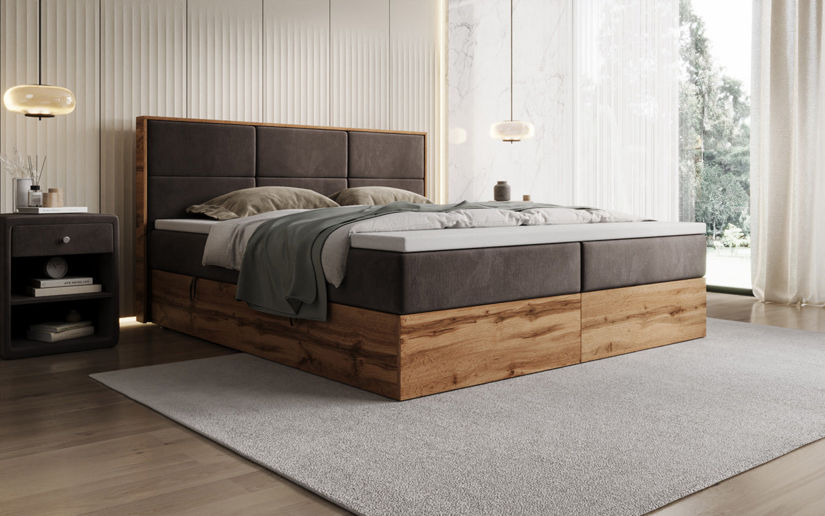 Boxspringbett Timber Panel mit Stauraum in Samt