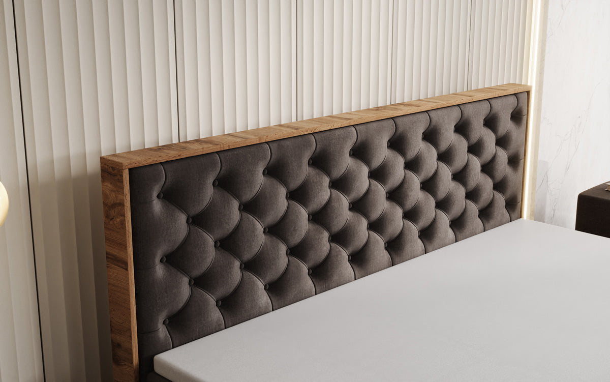 Boxspringbett Timber Chester mit Stauraum in Samt