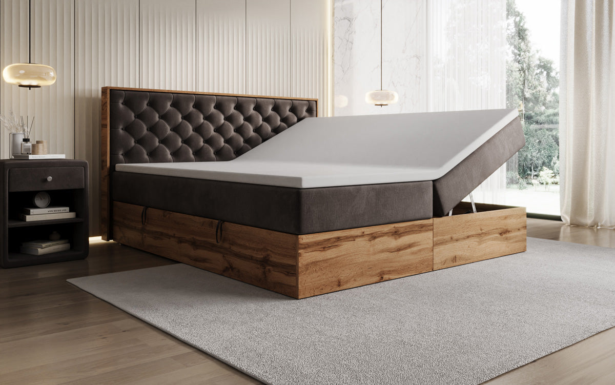 Boxspringbett Timber Chester mit Stauraum in Samt