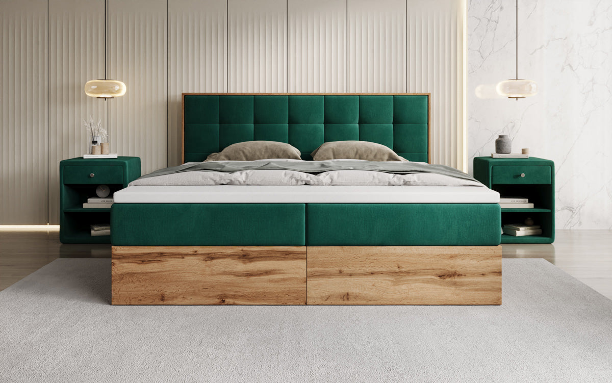 Boxspringbett Timber Quad mit Stauraum in Samt