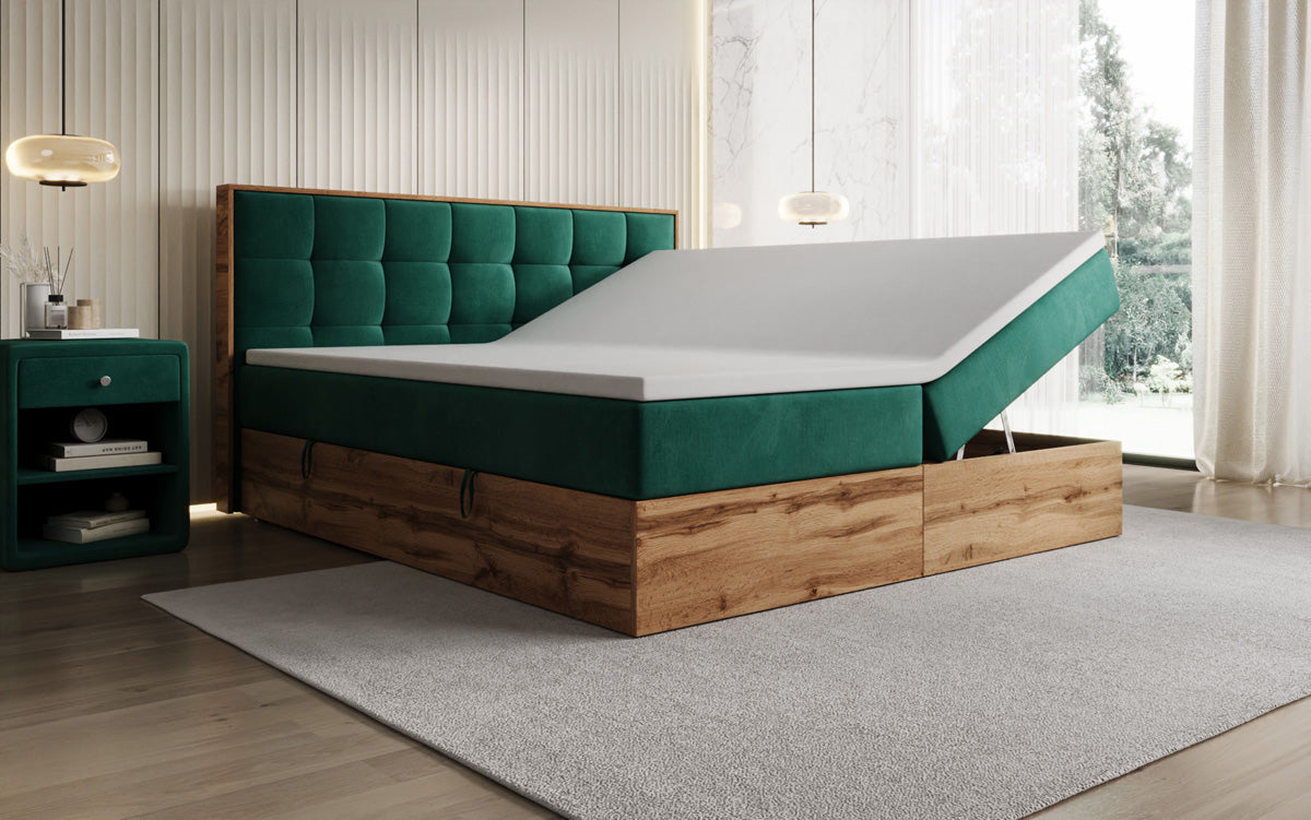 Boxspringbett Timber Quad mit Stauraum in Samt