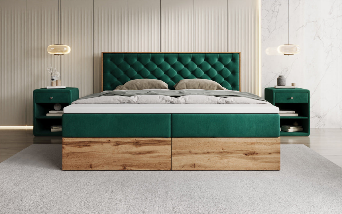 Boxspringbett Timber Chester mit Stauraum in Samt