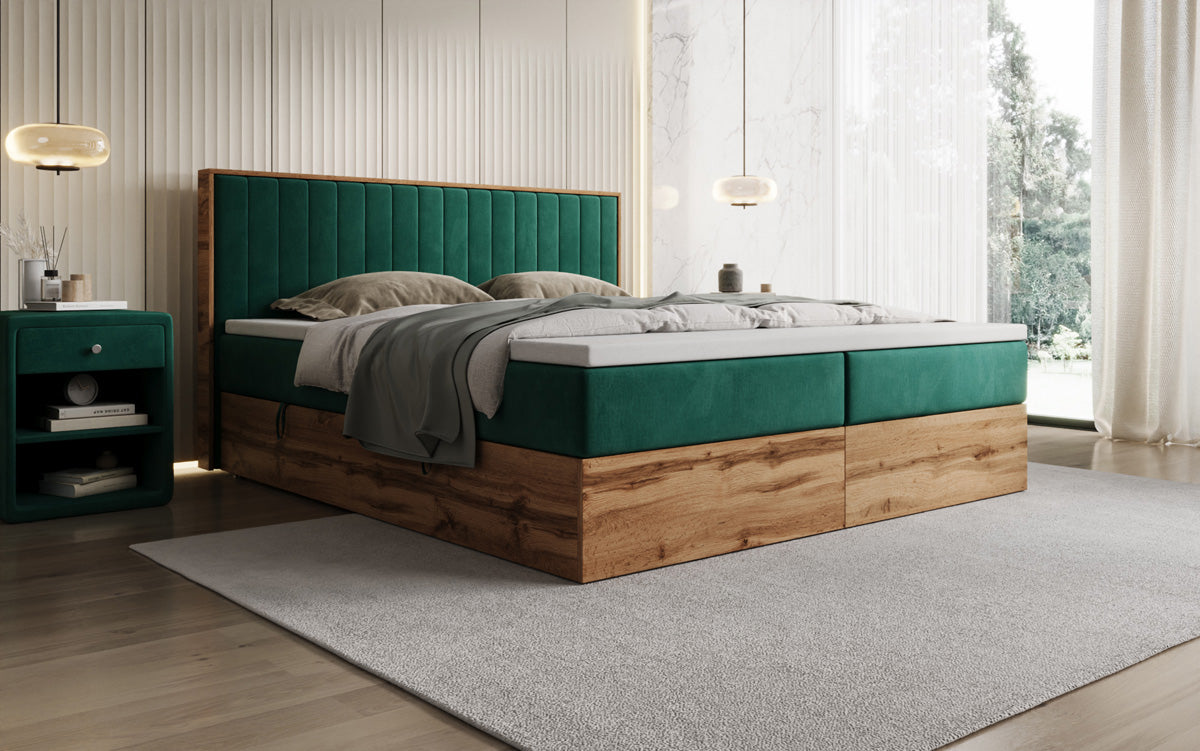 Boxspringbett Timber Line mit Stauraum in Samt