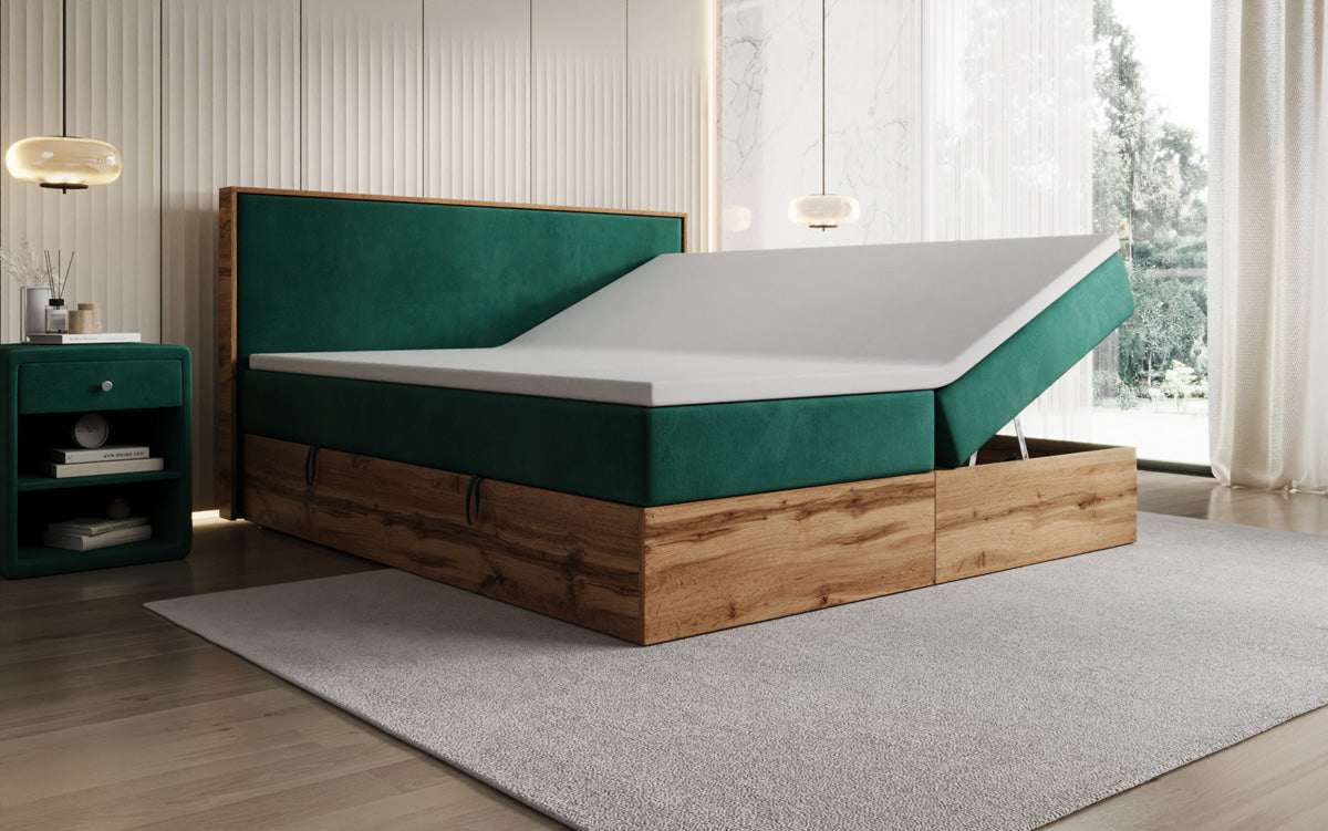 Boxspringbett Timber mit Stauraum in Samt