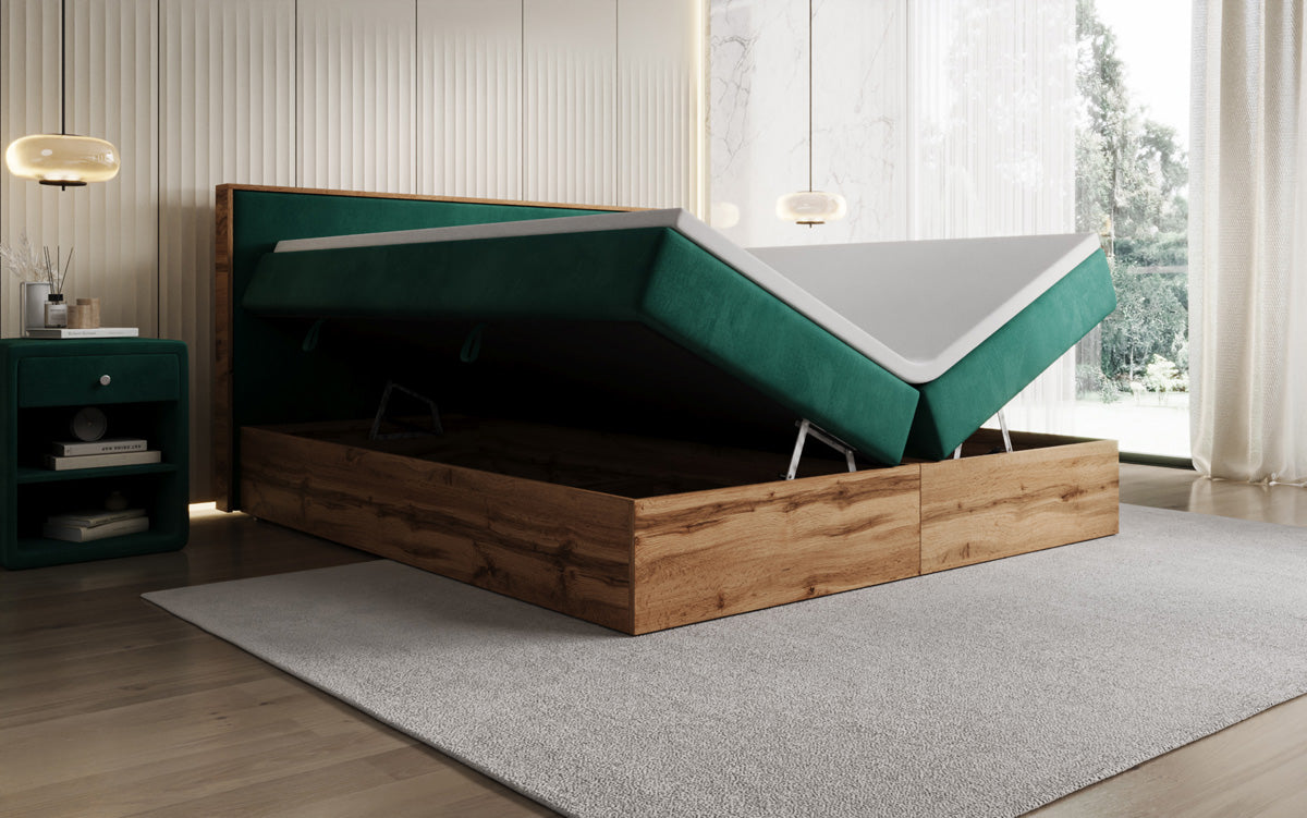 Boxspringbett Timber mit Stauraum in Samt