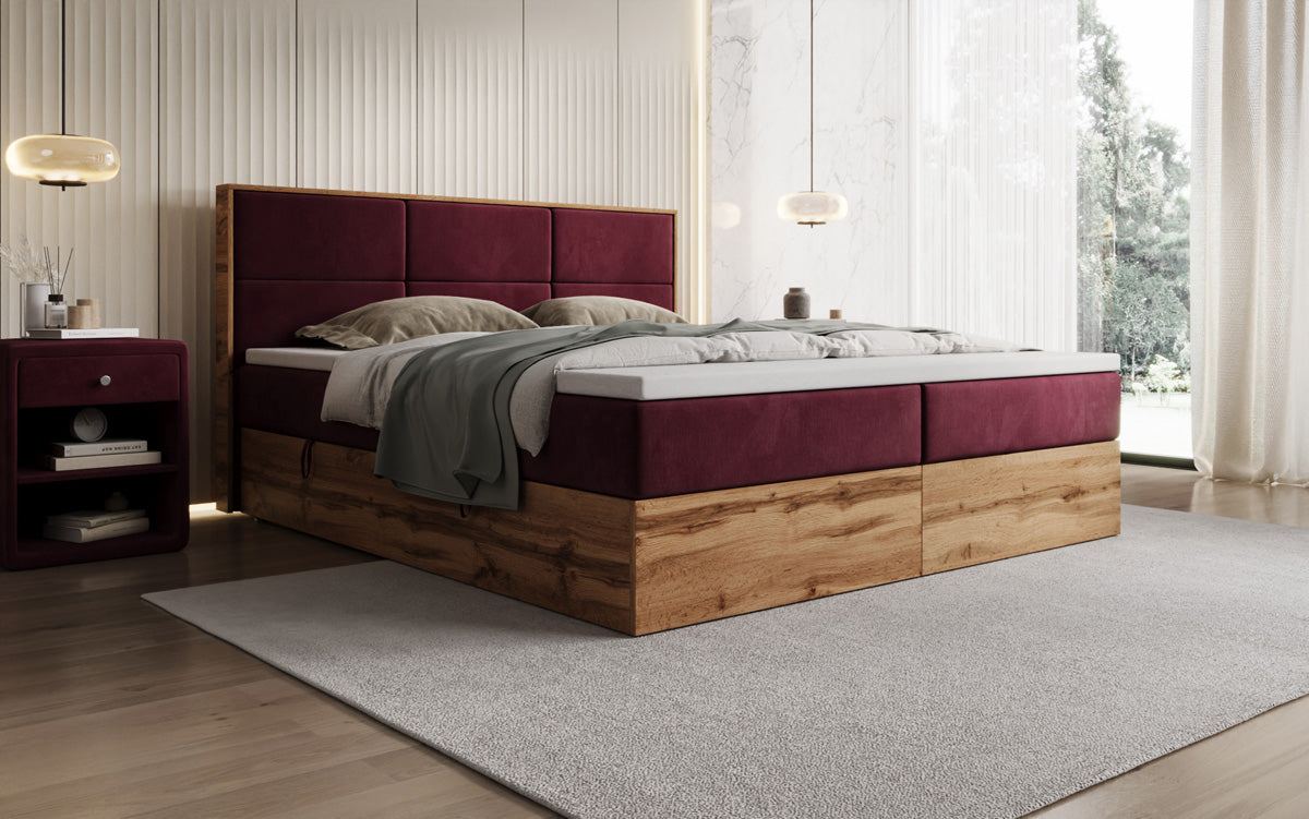 Boxspringbett Timber Panel mit Stauraum in Samt