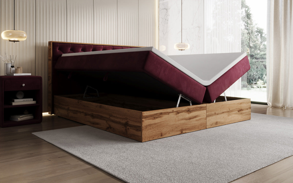 Boxspringbett Timber Chester mit Stauraum in Samt