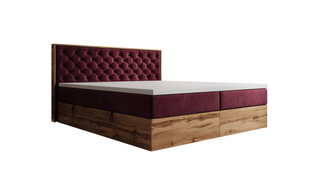 Boxspringbett Timber Chester mit Stauraum in Samt