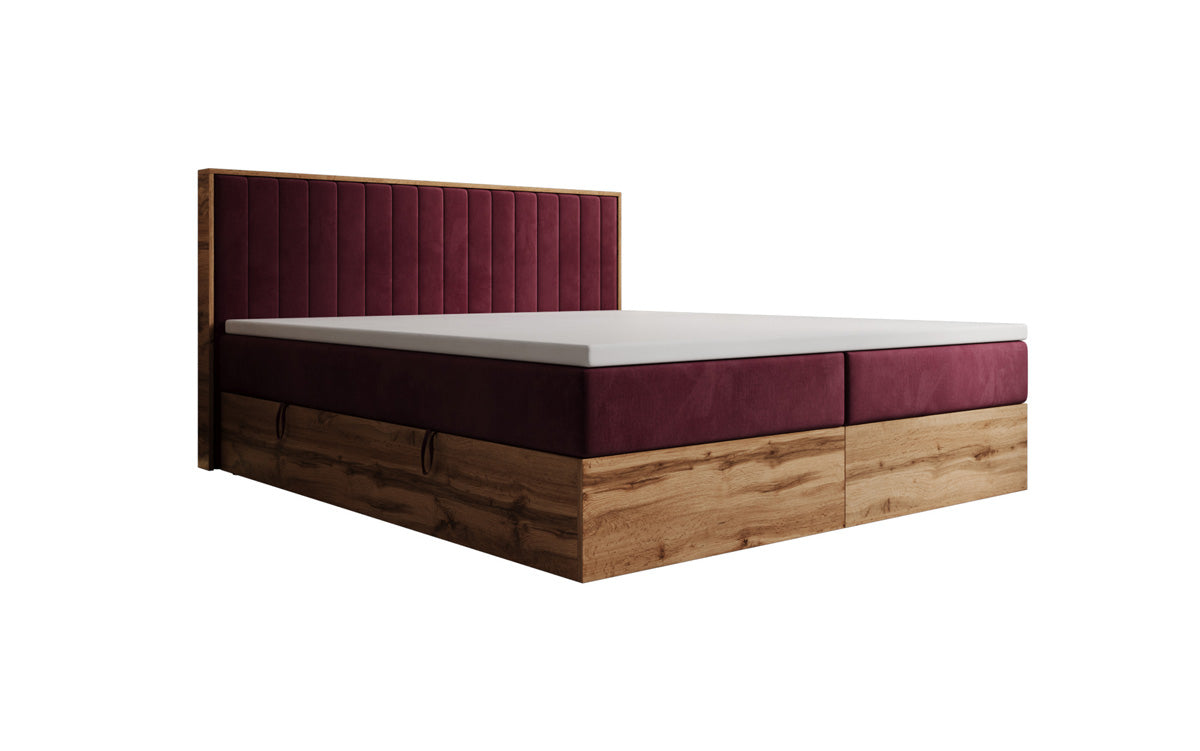 Boxspringbett Timber Line mit Stauraum in Samt