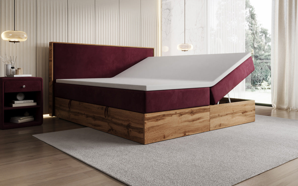 Boxspringbett Timber mit Stauraum in Samt